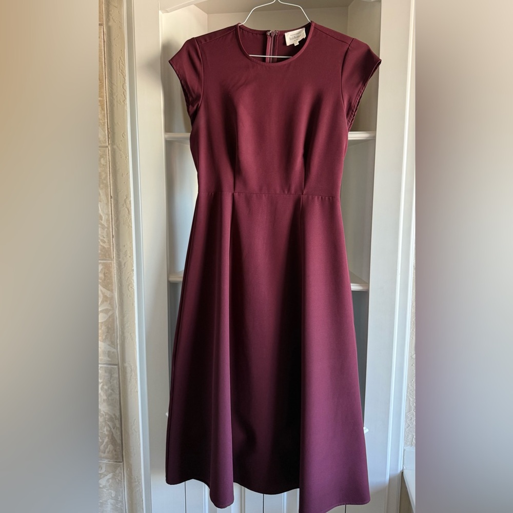 Bohme Deep Burgundy Midi Dress Flare Size L